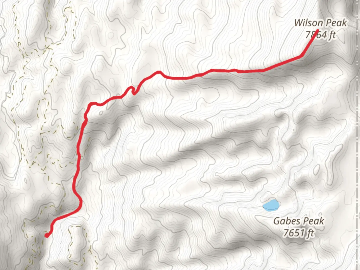 An image depicting the trail Wilson Peak via Wilson Corrals Trail and its surrounding area.
