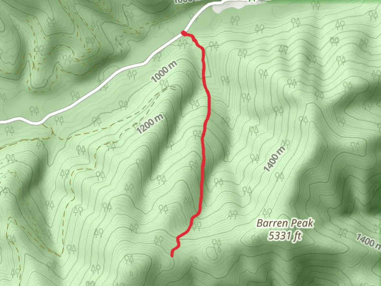 An image depicting the trail Barren Peak Trail and its surrounding area.