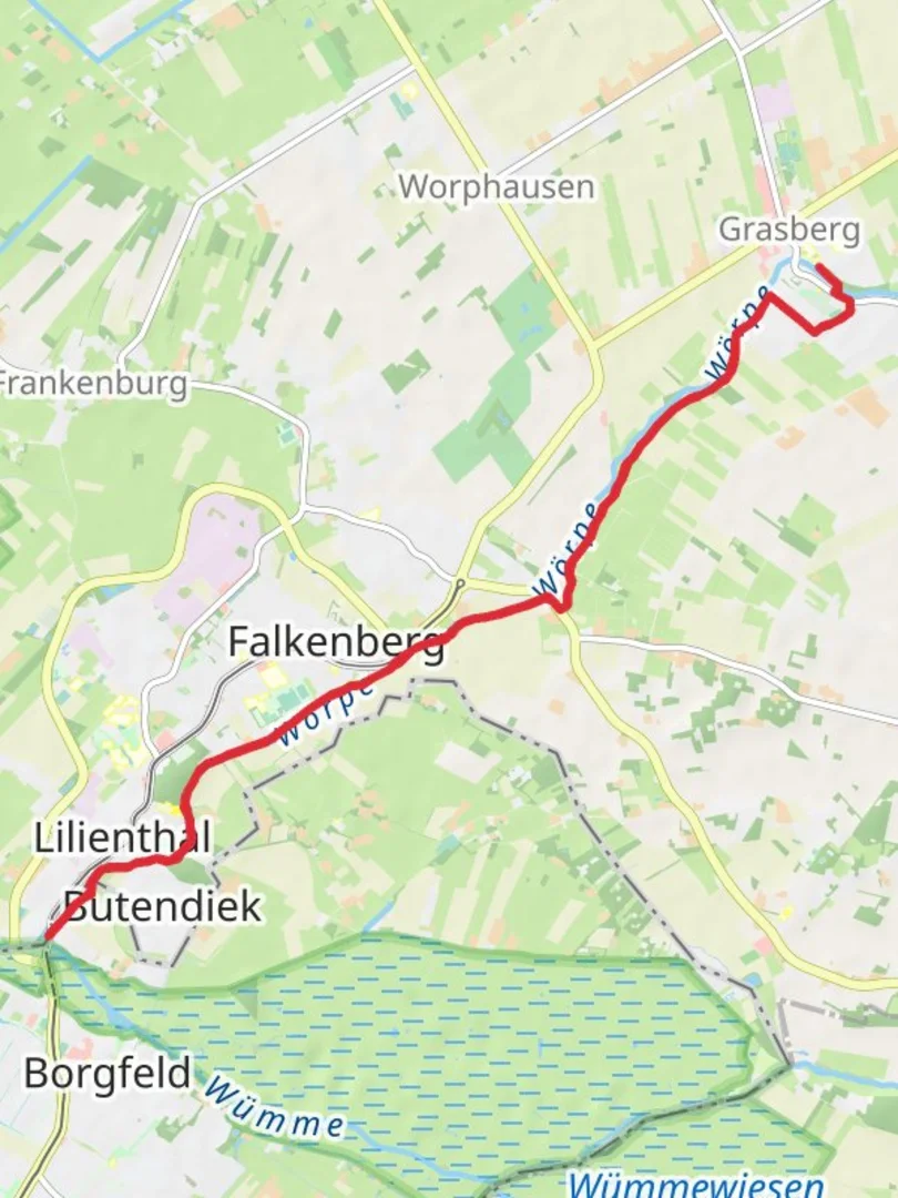 An image depicting the trail Lillenthal to Grasberg Walk via Worpe and its surrounding area.