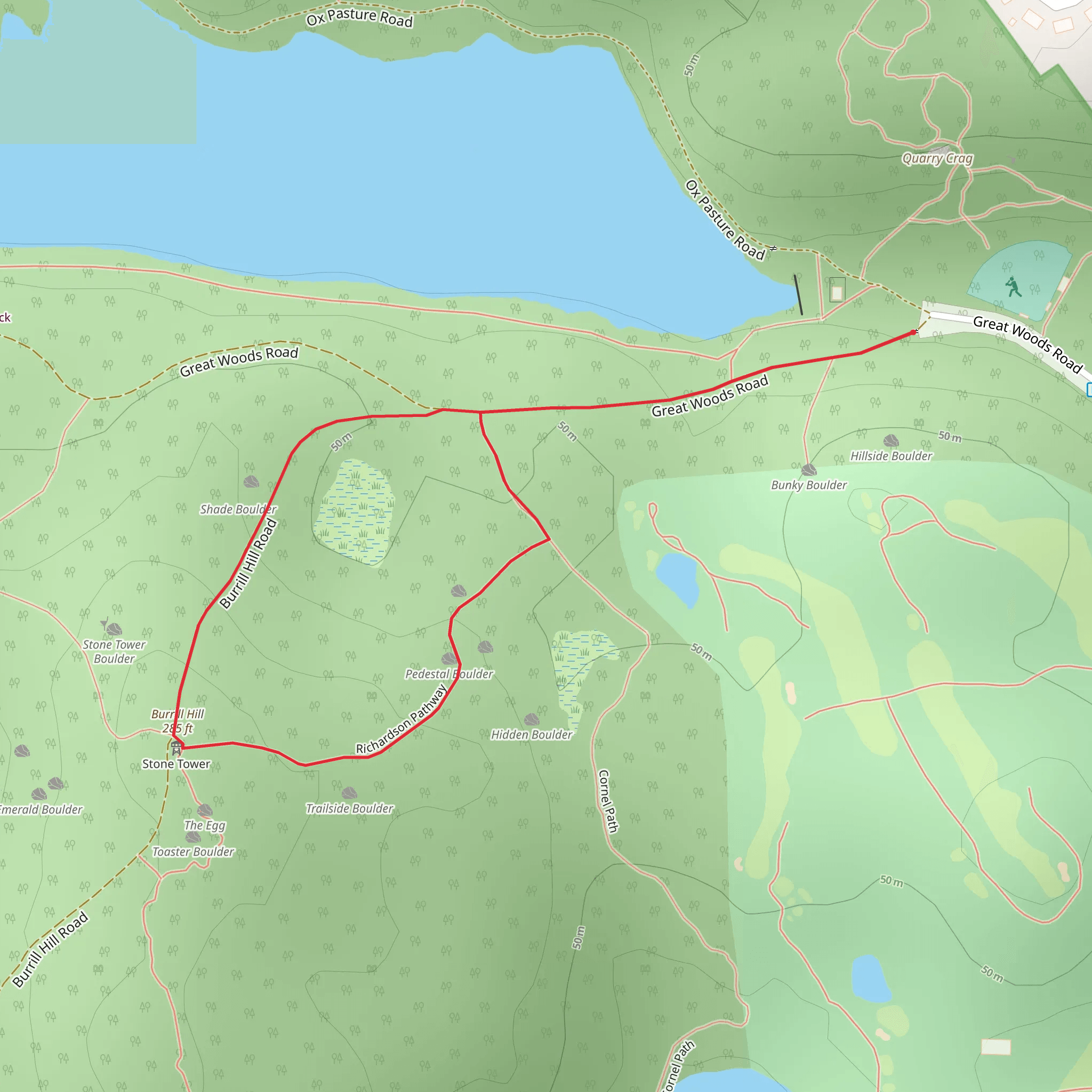 Burrill Hill via Richardson Pathway and Great Woods Road mobile static map