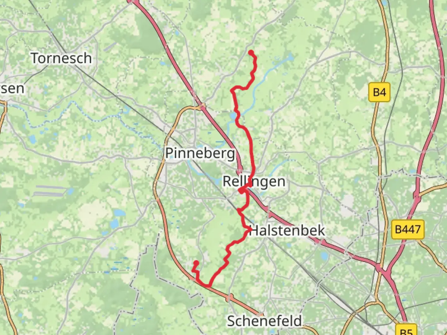 An image depicting the trail Kummerfeld to Waldenaudatum Walk and its surrounding area.