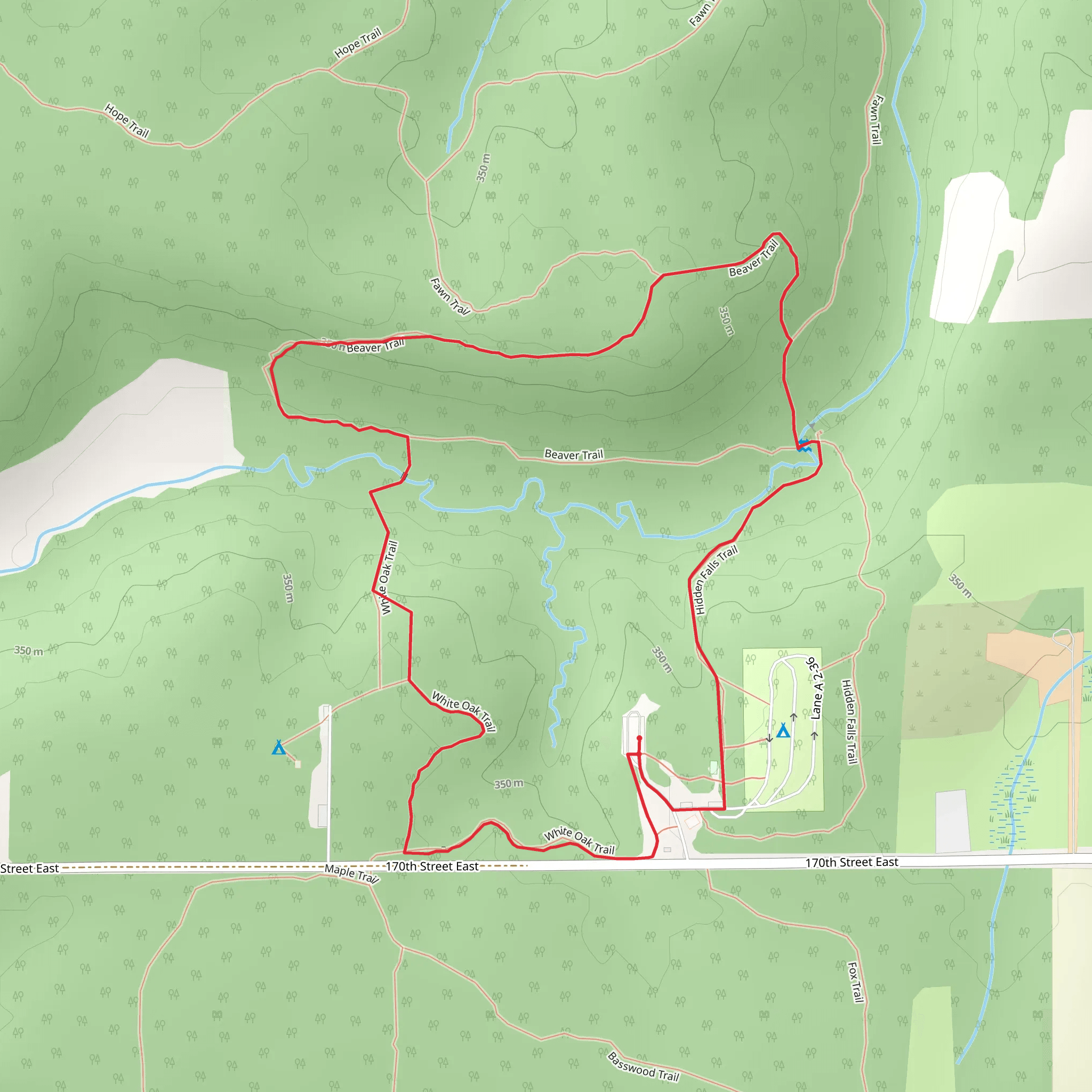 Hidden Falls, Beaver and White Oak Loop Trail mobile static map