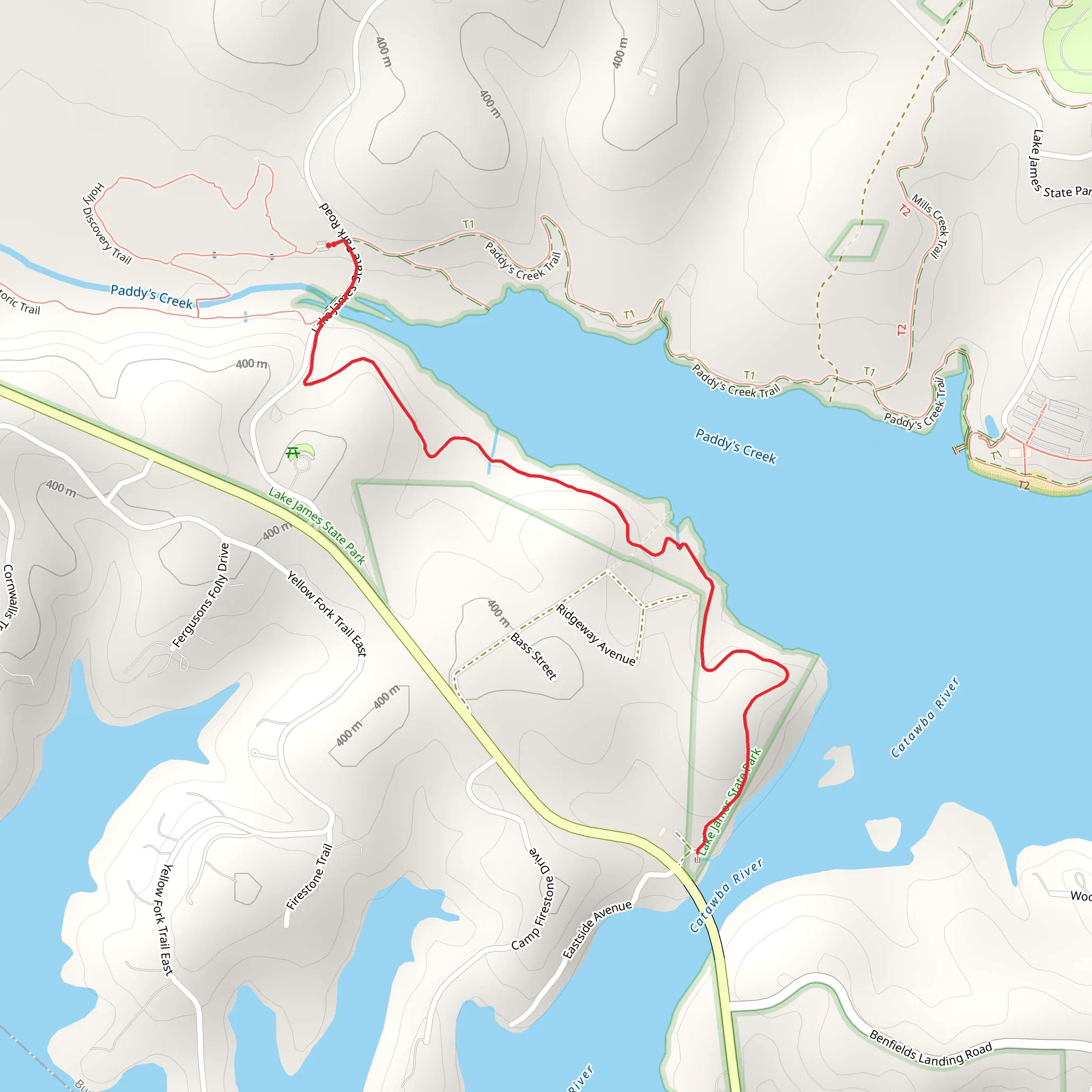 Paddy's Creek via Overmountain Victory National Historic Trail mobile static map