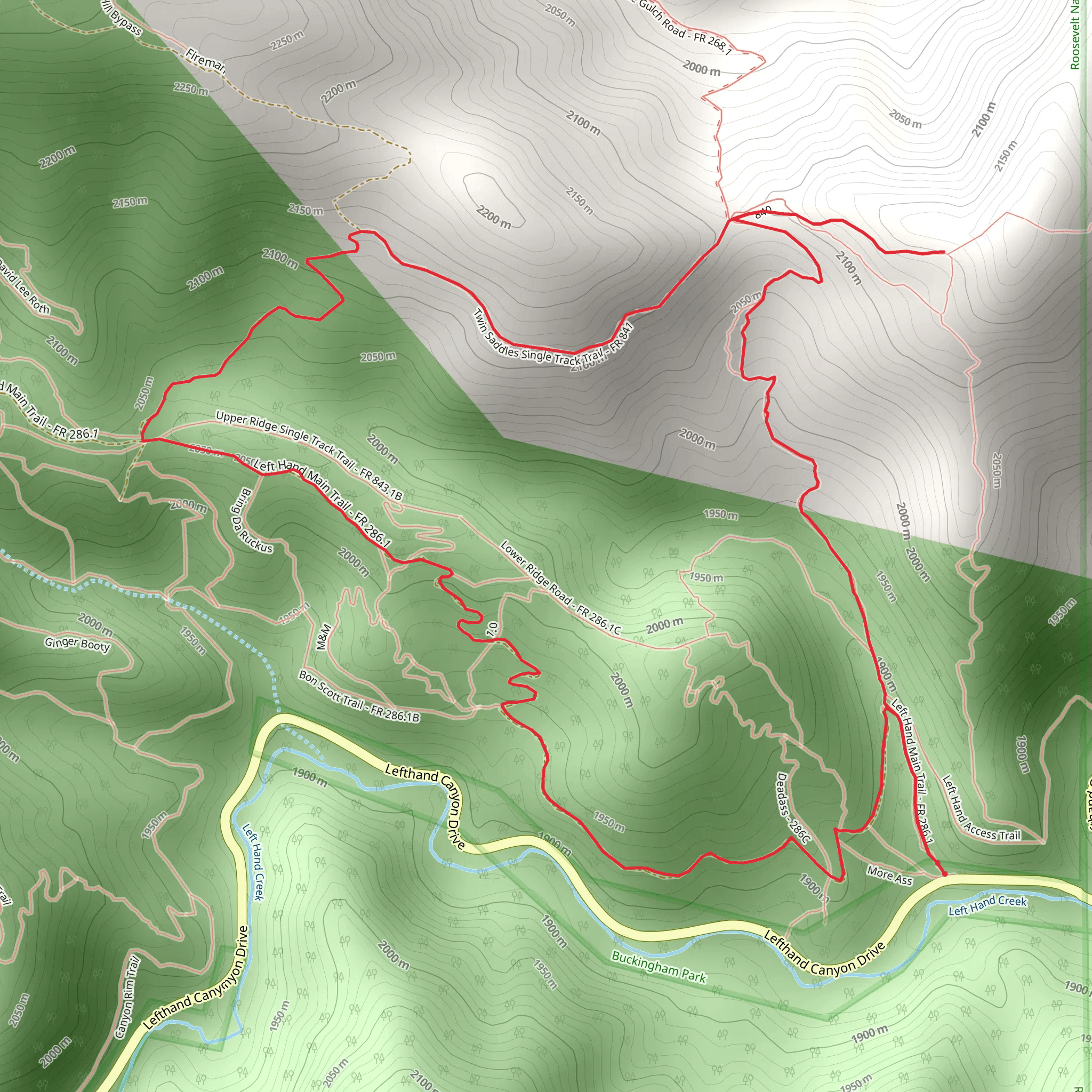 Baughmans Gulley Single Track and Left Hand Main Loop Trail mobile static map