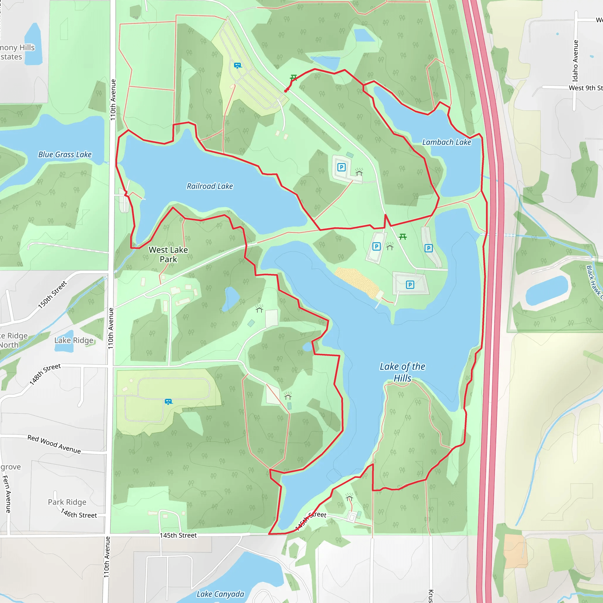 Lambach Lake, Railroad Lake and Lake of the Hills Loop mobile static map
