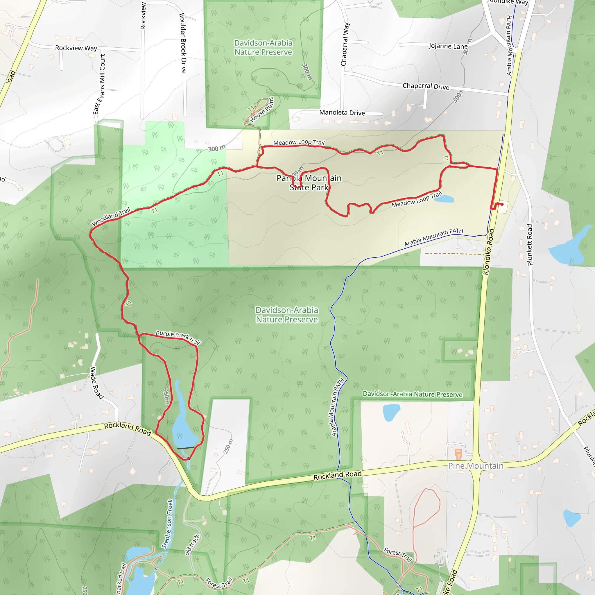 Meadow Trail, Woodland Trail and Purple Mark Trail mobile static map