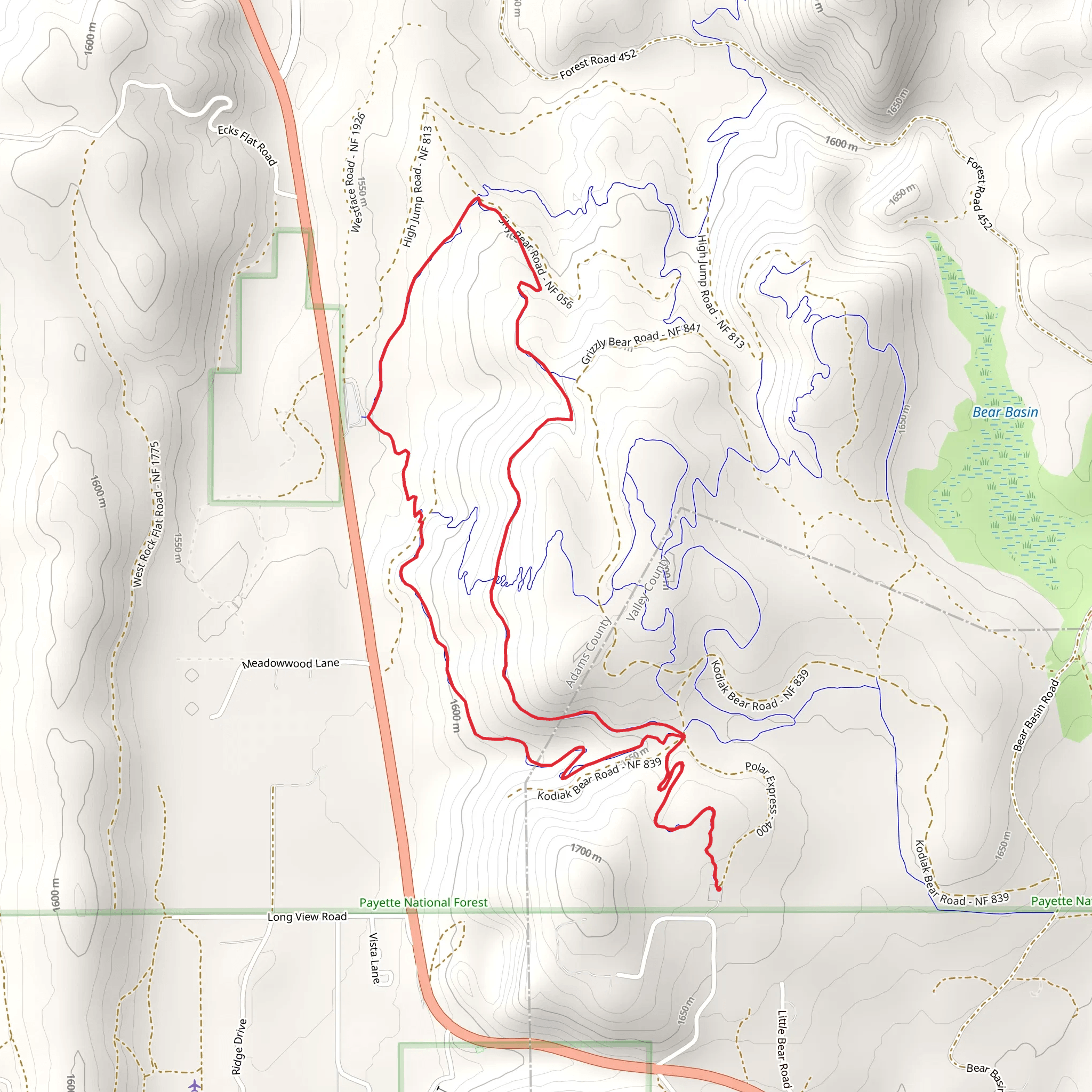 Baby Bear, Mama Bear Road and Westy Loop Trail mobile static map