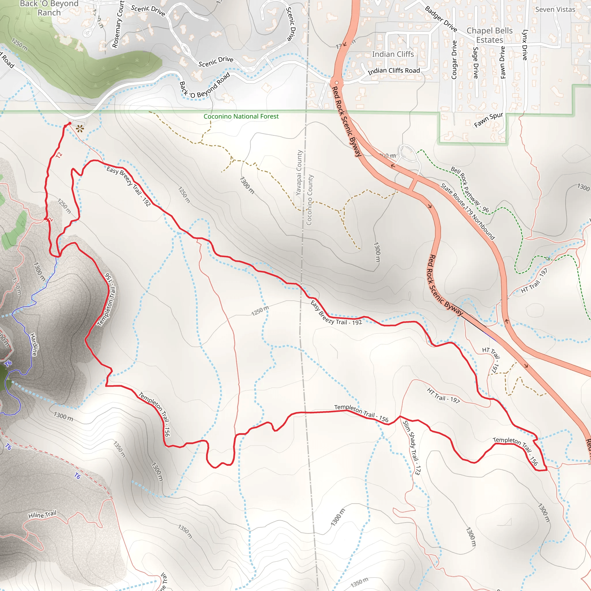 Easy Breezy, Slim Shady and Cathedral Rock Loop Trail mobile static map