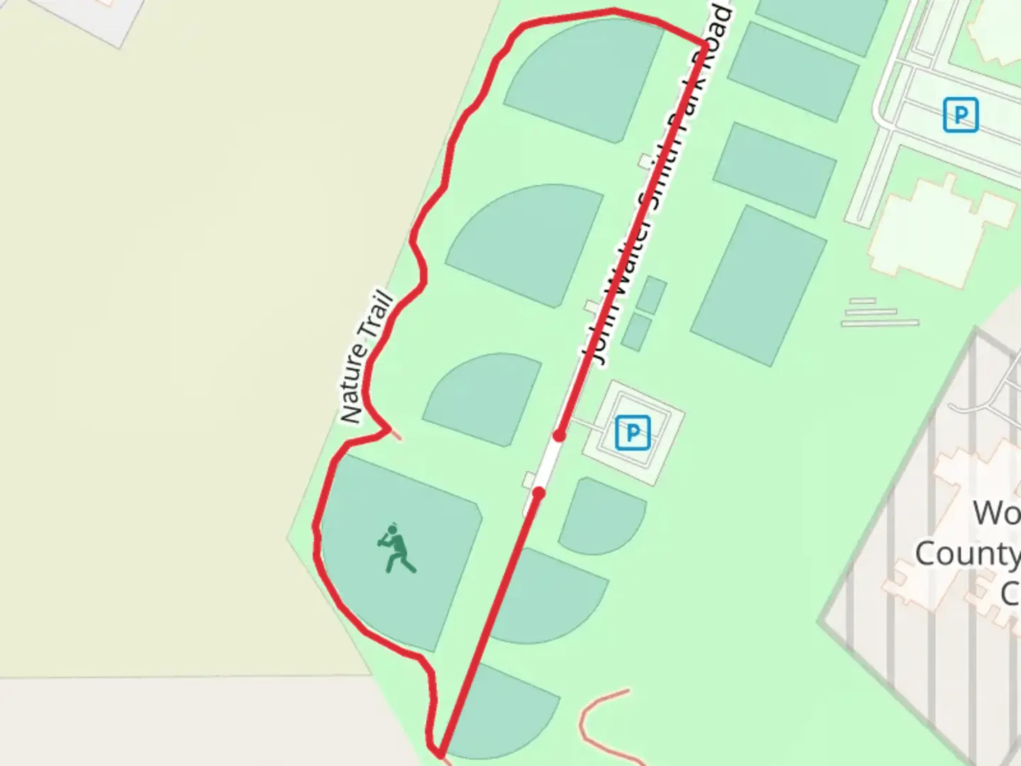 An image depicting the trail John Walter Smith Park Road Loop and its surrounding area.