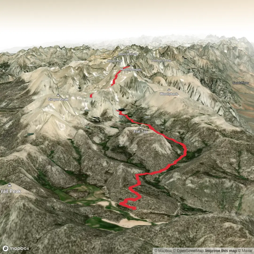 An image depicting the trail Mount Langley and its surrounding area.