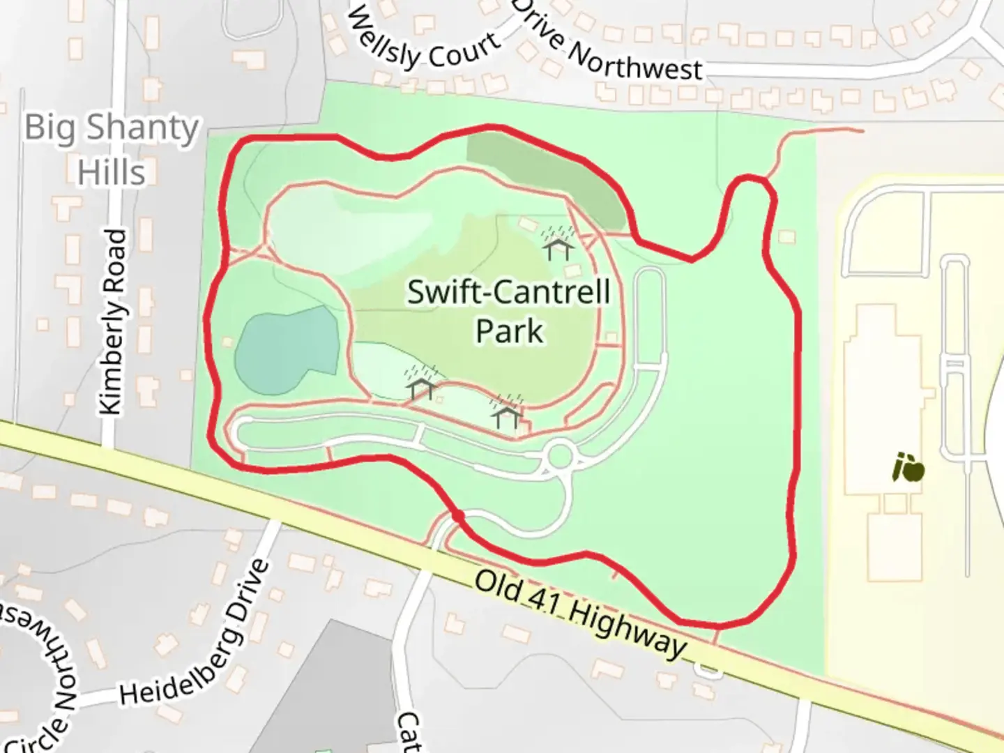 An image depicting the trail Swift-Cantrell Park Loop and its surrounding area.