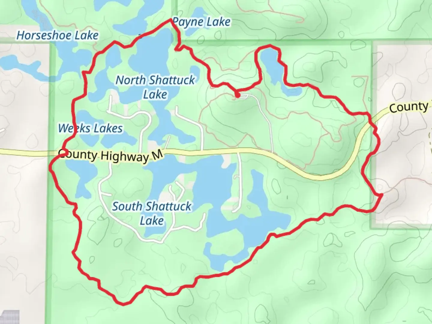 An image depicting the trail North and South Shattuck Lake and Weeks Lake Loop and its surrounding area.