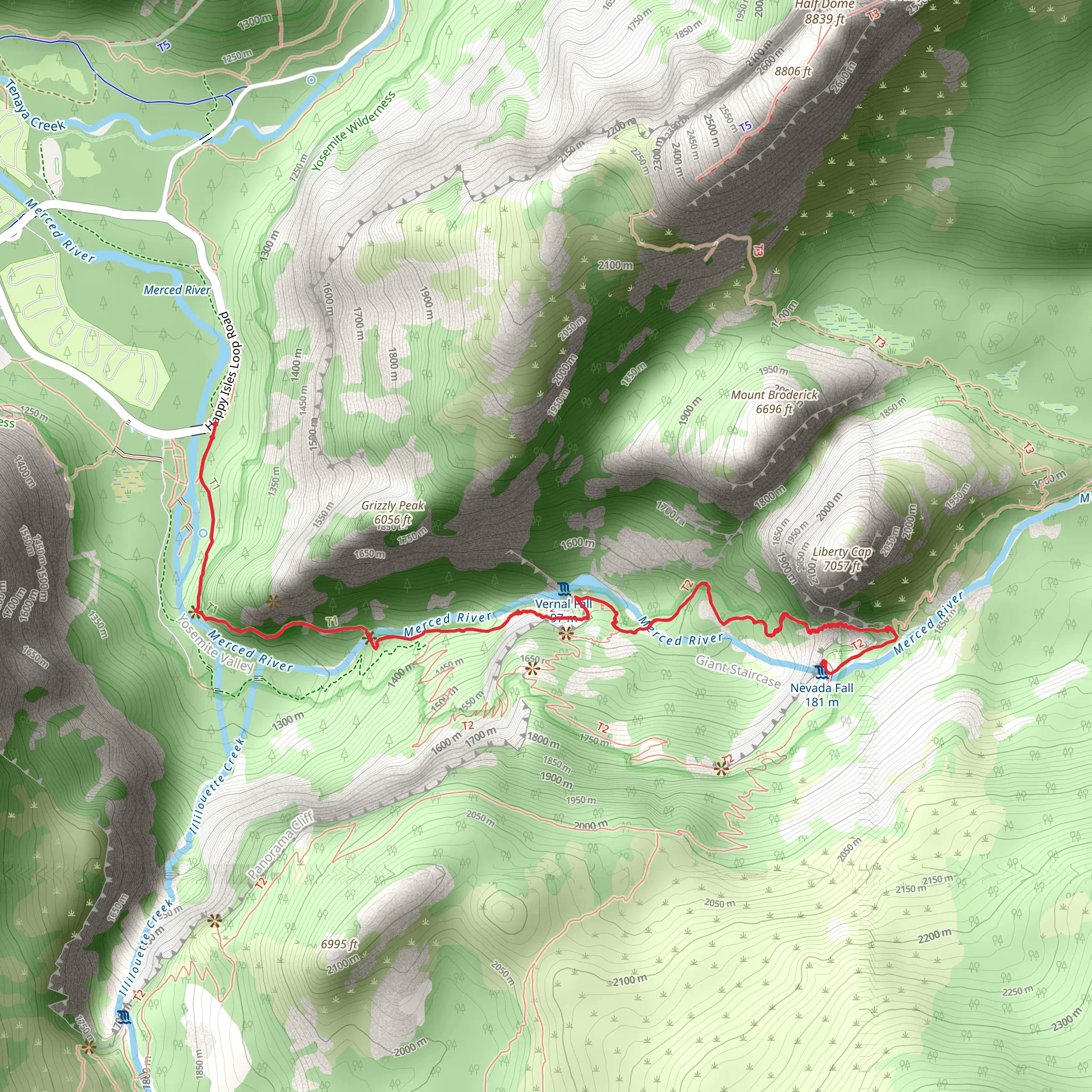 Mist Trail and John Muir Trail mobile static map