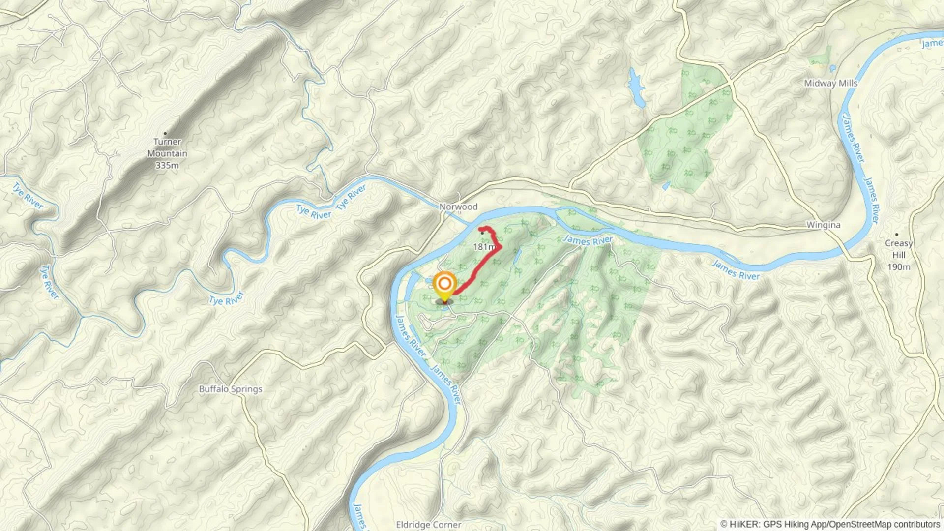 An image depicting the trail James River - Cabell Trail and its surrounding area.