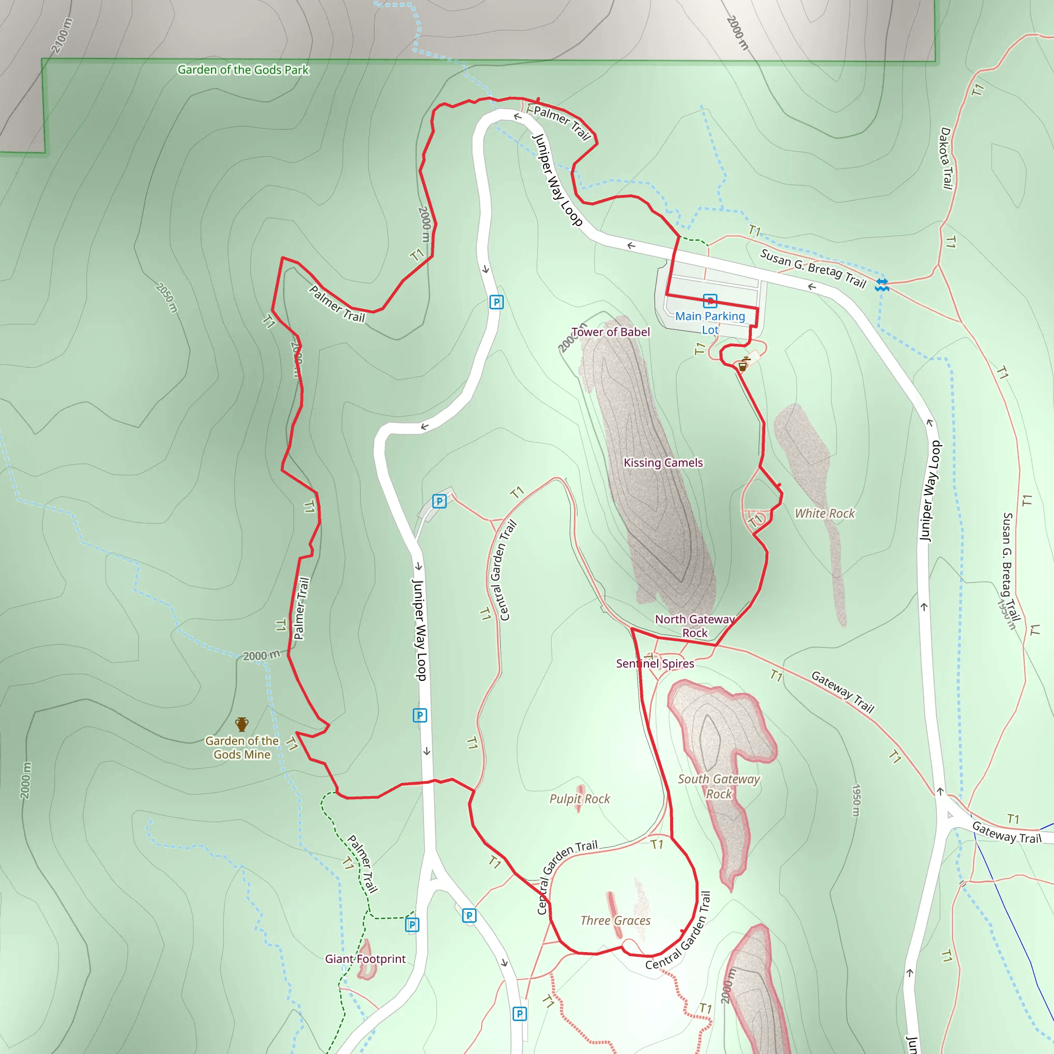 Palmer and Central Garden Loop Trail mobile static map