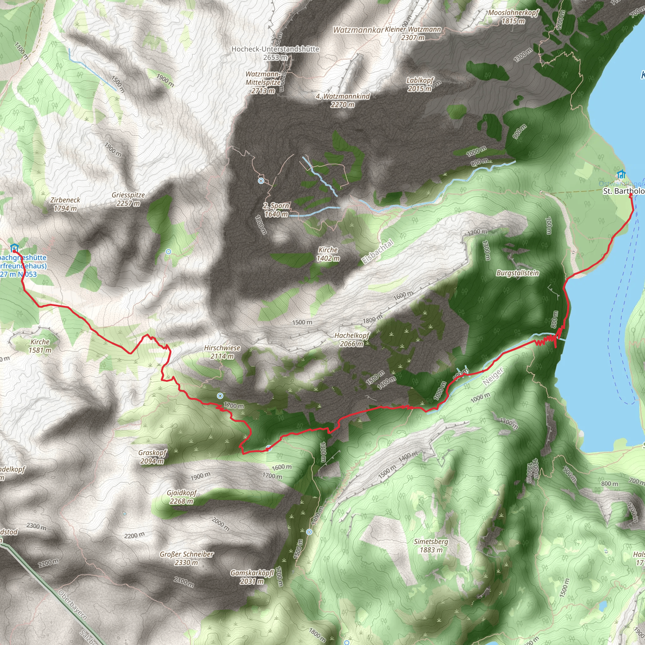 Berchtesgaden to St Bartholomae via AV Weg mobile static map