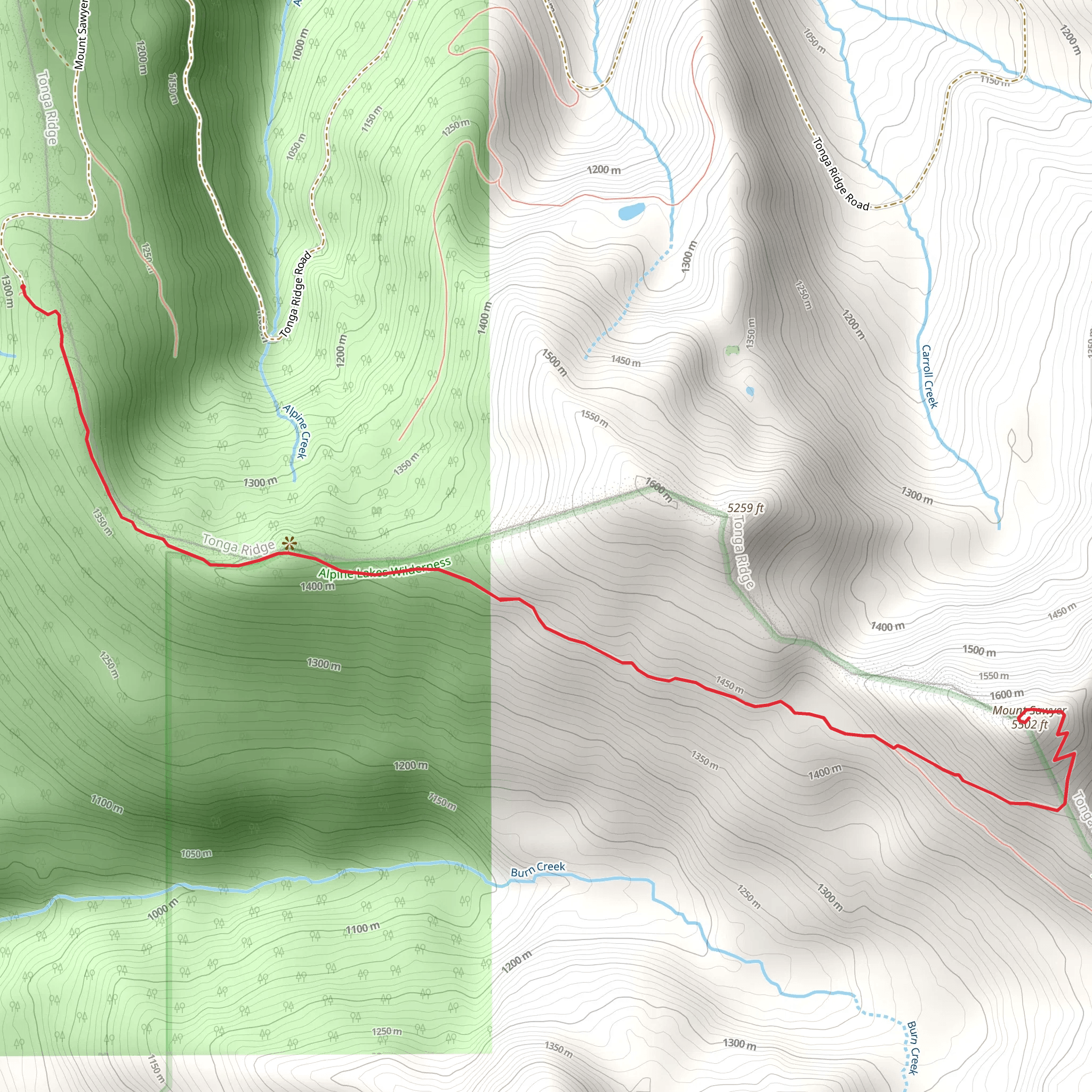 Mount Sawyer Trail and Tonga Ridge Trail mobile static map