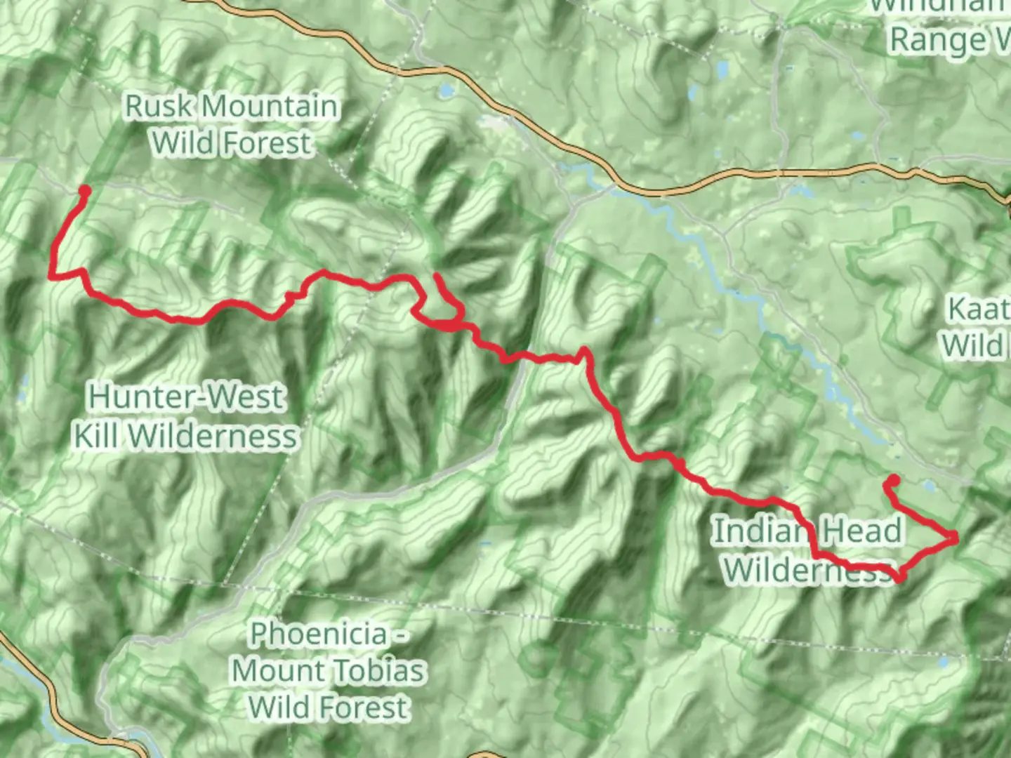 An image depicting the trail Saint Anne's Peak to Indian Head Mountain via Devils Path and its surrounding area.