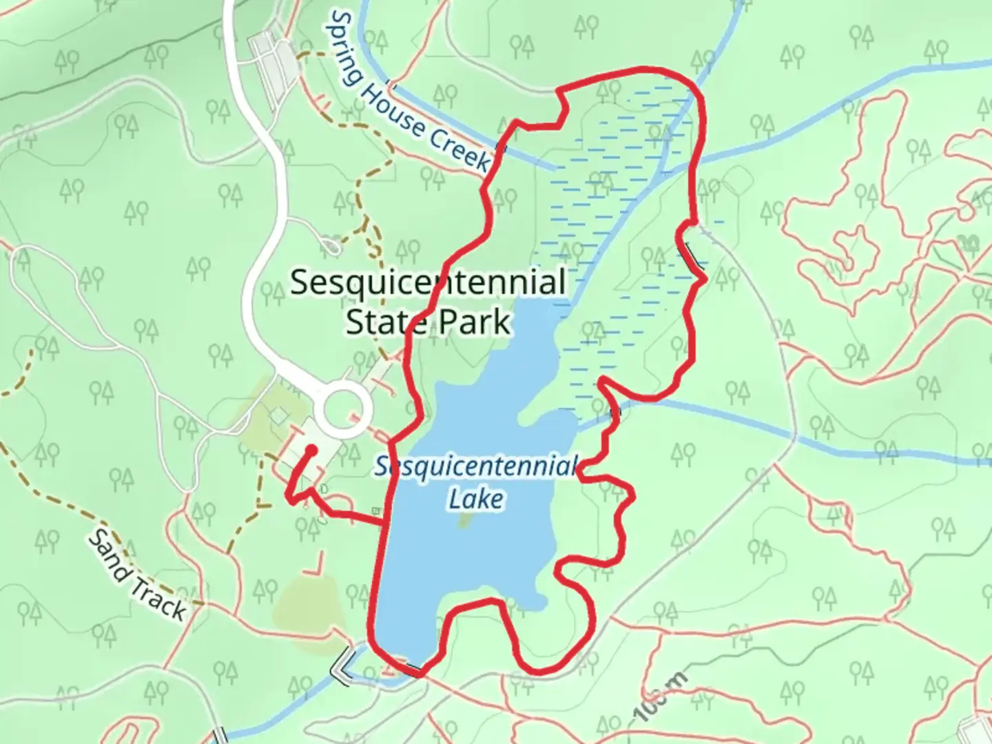 An image depicting the trail Sesquicentennial Lake - Sandhills Hiking Loop Trail and its surrounding area.