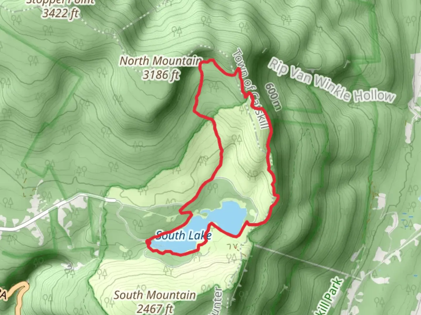 An image depicting the trail South Lake and North Lake Loop and its surrounding area.