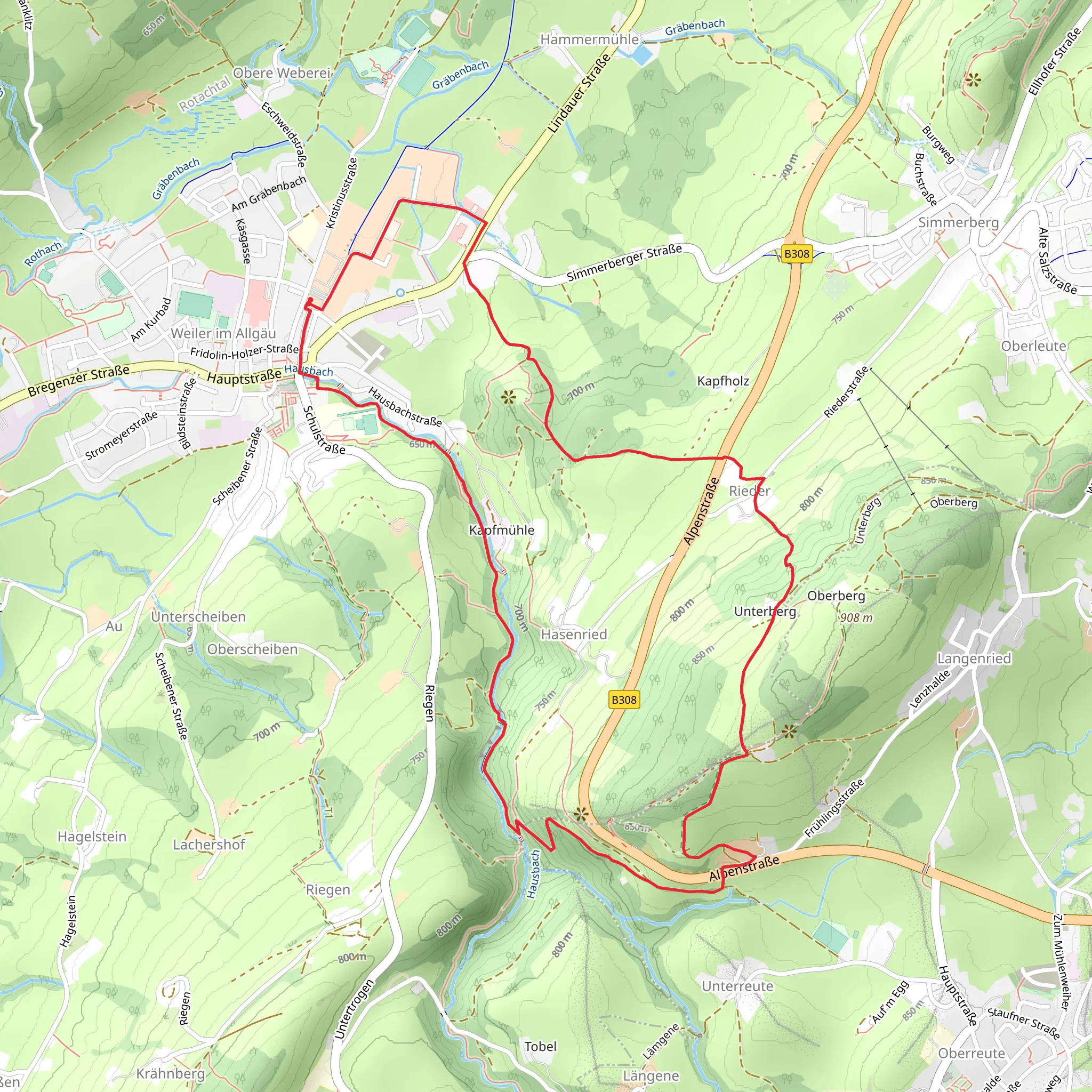 Weiler im Allgäu to Hasenried Loop via Hausbachklamm mobile static map