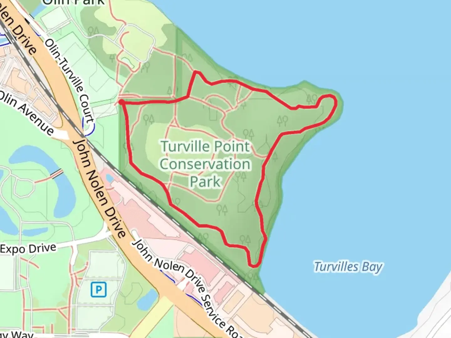 An image depicting the trail Lake Loop near Turville Bay and its surrounding area.