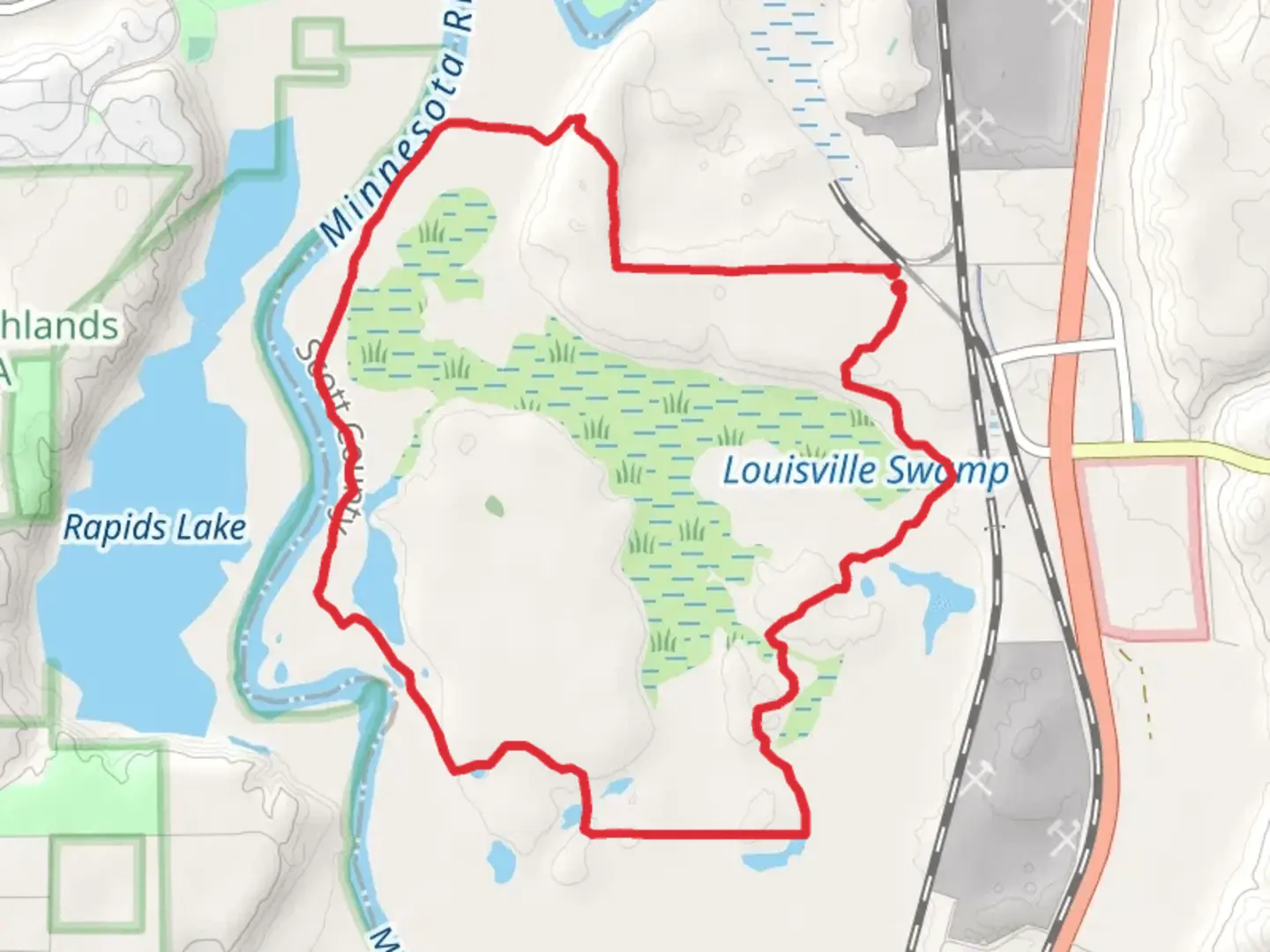 An image depicting the trail State Trail Access and State Corridor Trail and its surrounding area.