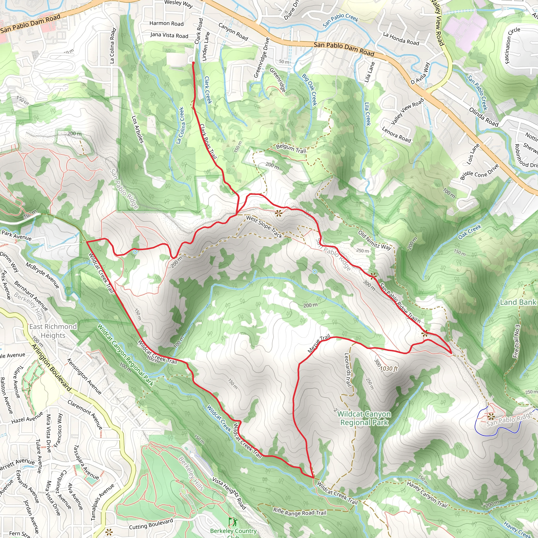 Clark Boas, San Pablo Ridge and Wildcat Creek Loop Trail mobile static map