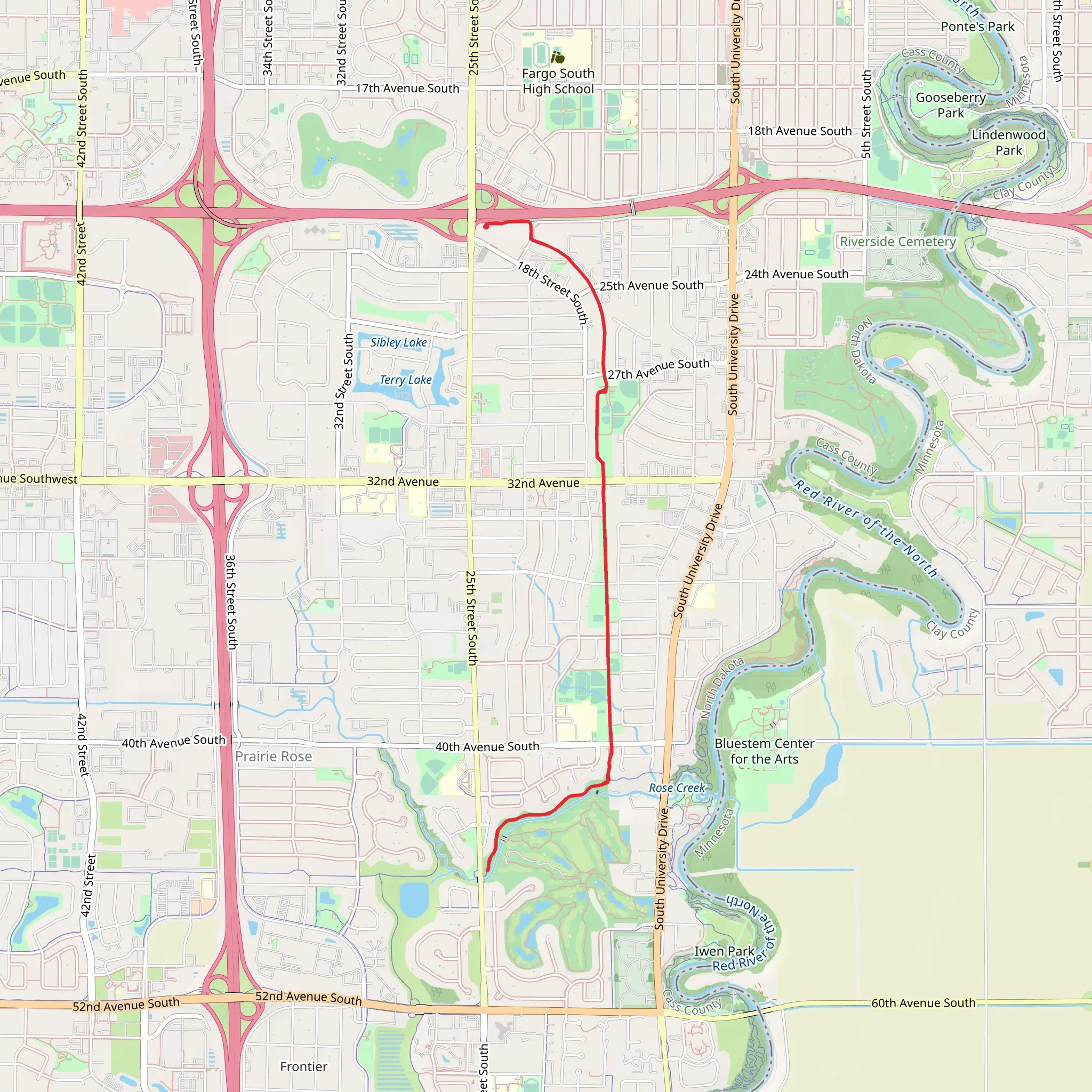 Here Park to Oak Creek Park mobile static map