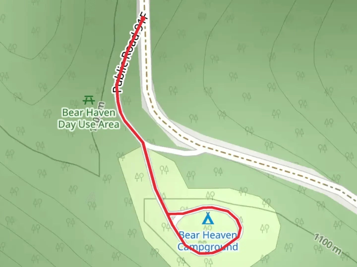 An image depicting the trail Bear Heaven Campground and its surrounding area.