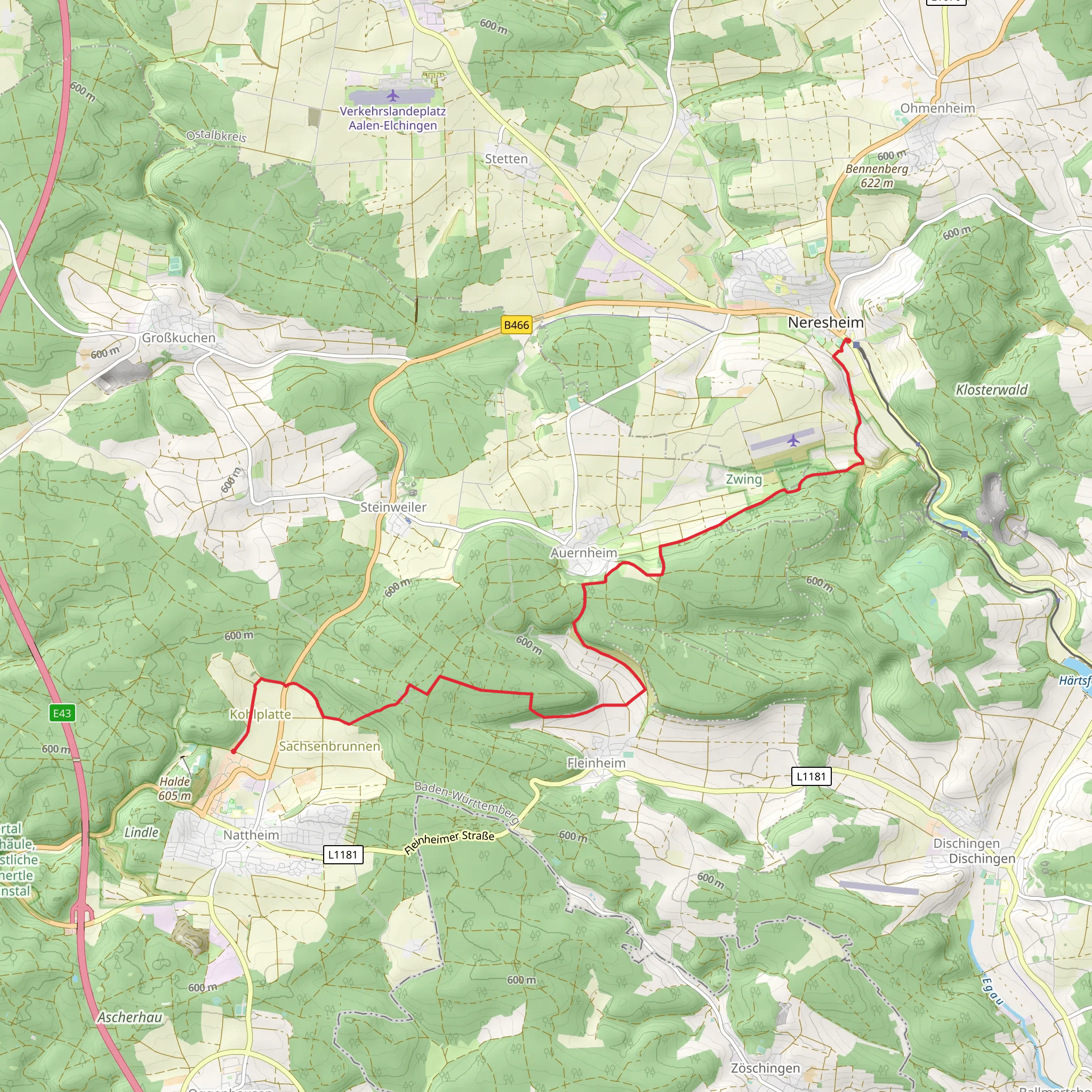 Nattheim to Neresheim via Albschaeferweg mobile static map