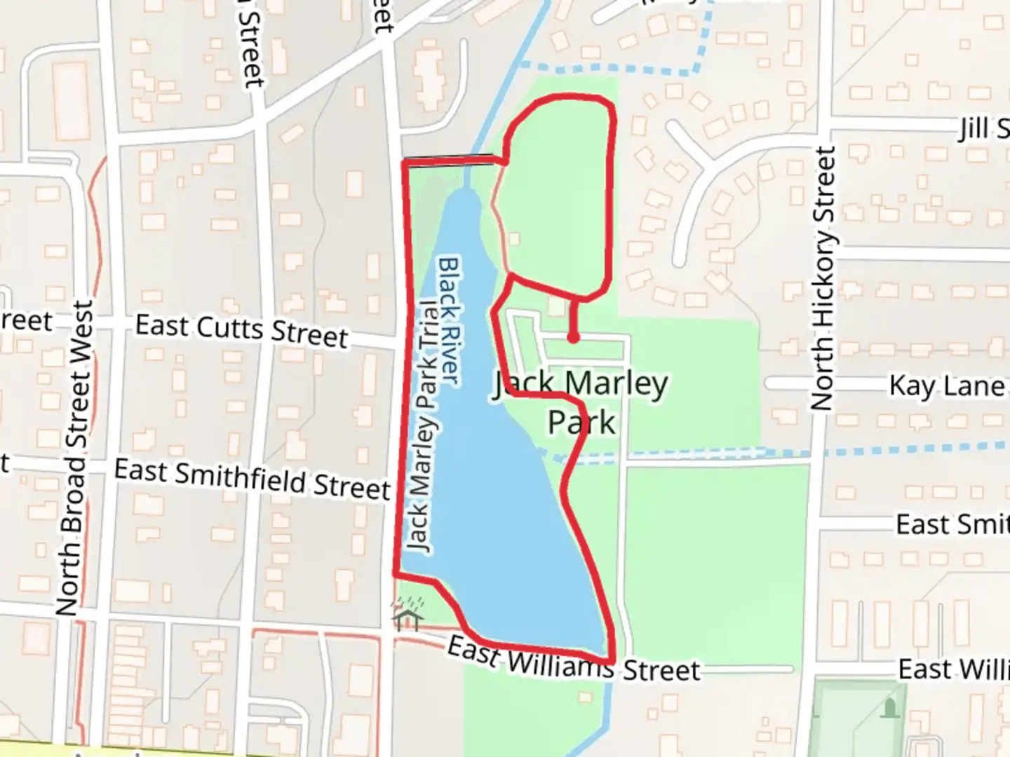 An image depicting the trail Jack Marley Park Loop via Black River and its surrounding area.