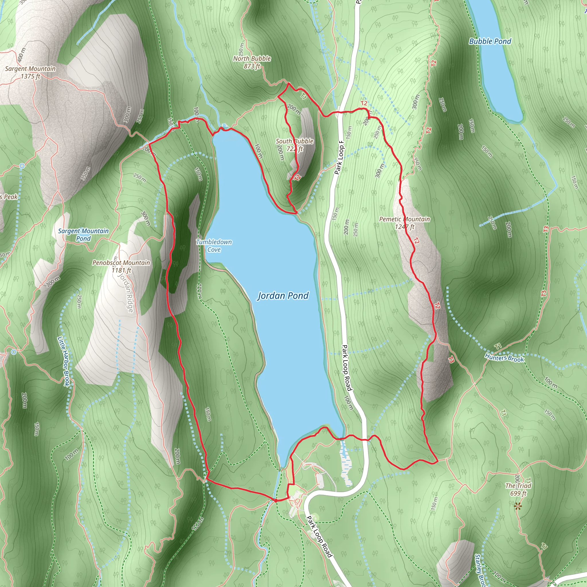 Jordan Pond to South Bubble to Pemetic Mountain Loop mobile static map