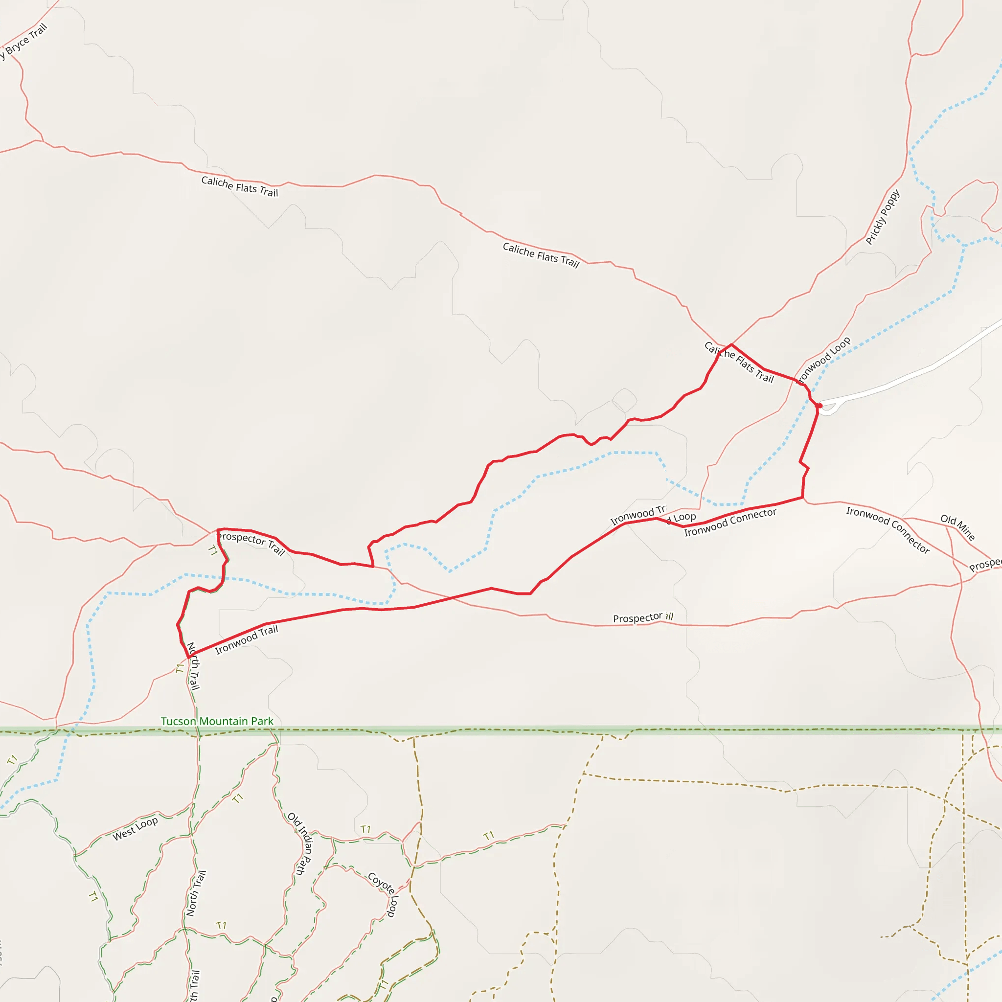 Caliche Flats, Prospector and Ironwood Loop Trail mobile static map