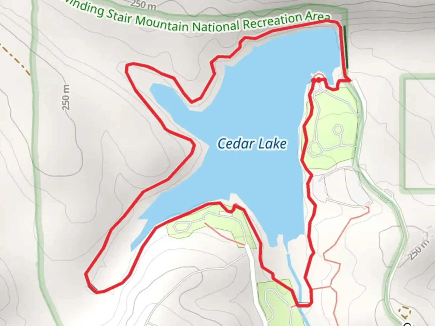 An image depicting the trail Cedar Lake Loop and its surrounding area.