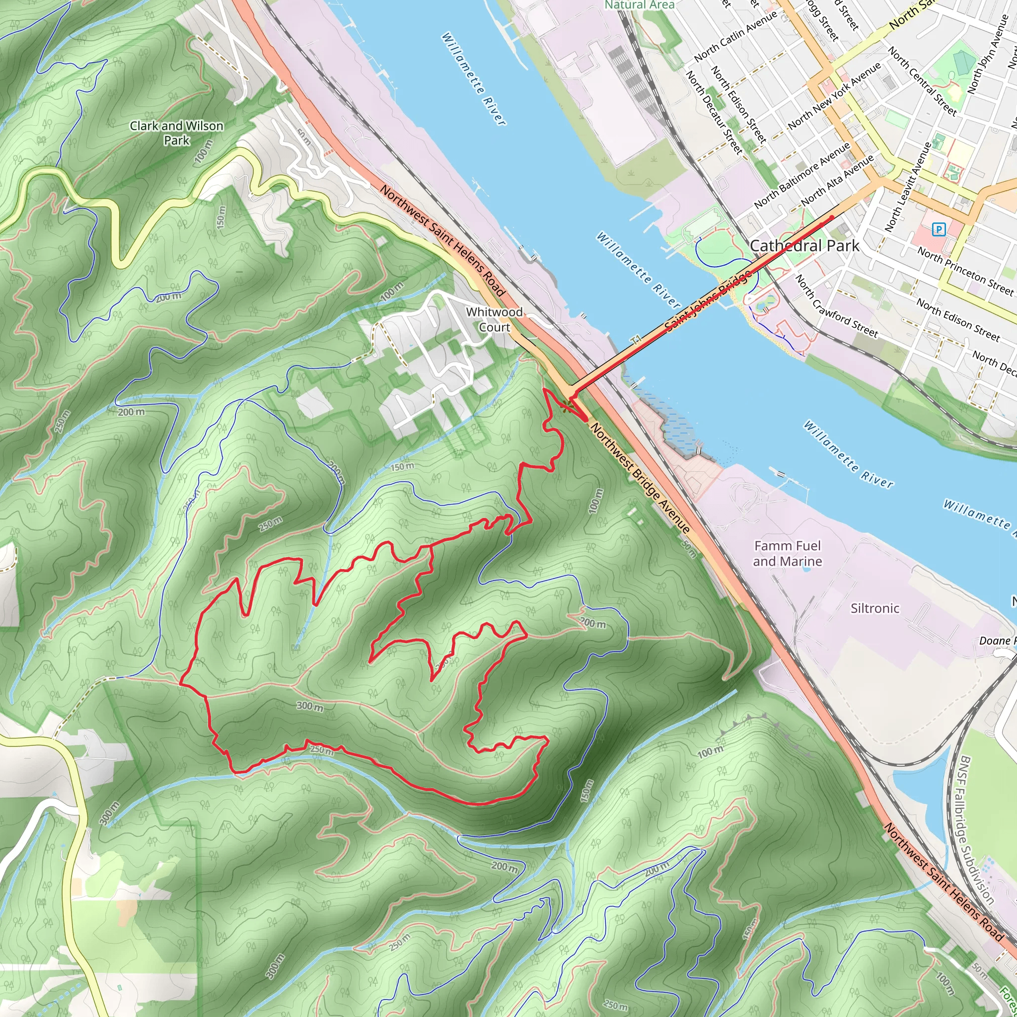 Saint Johns Bridge, Wildwood and Hardesty Loop Trail mobile static map