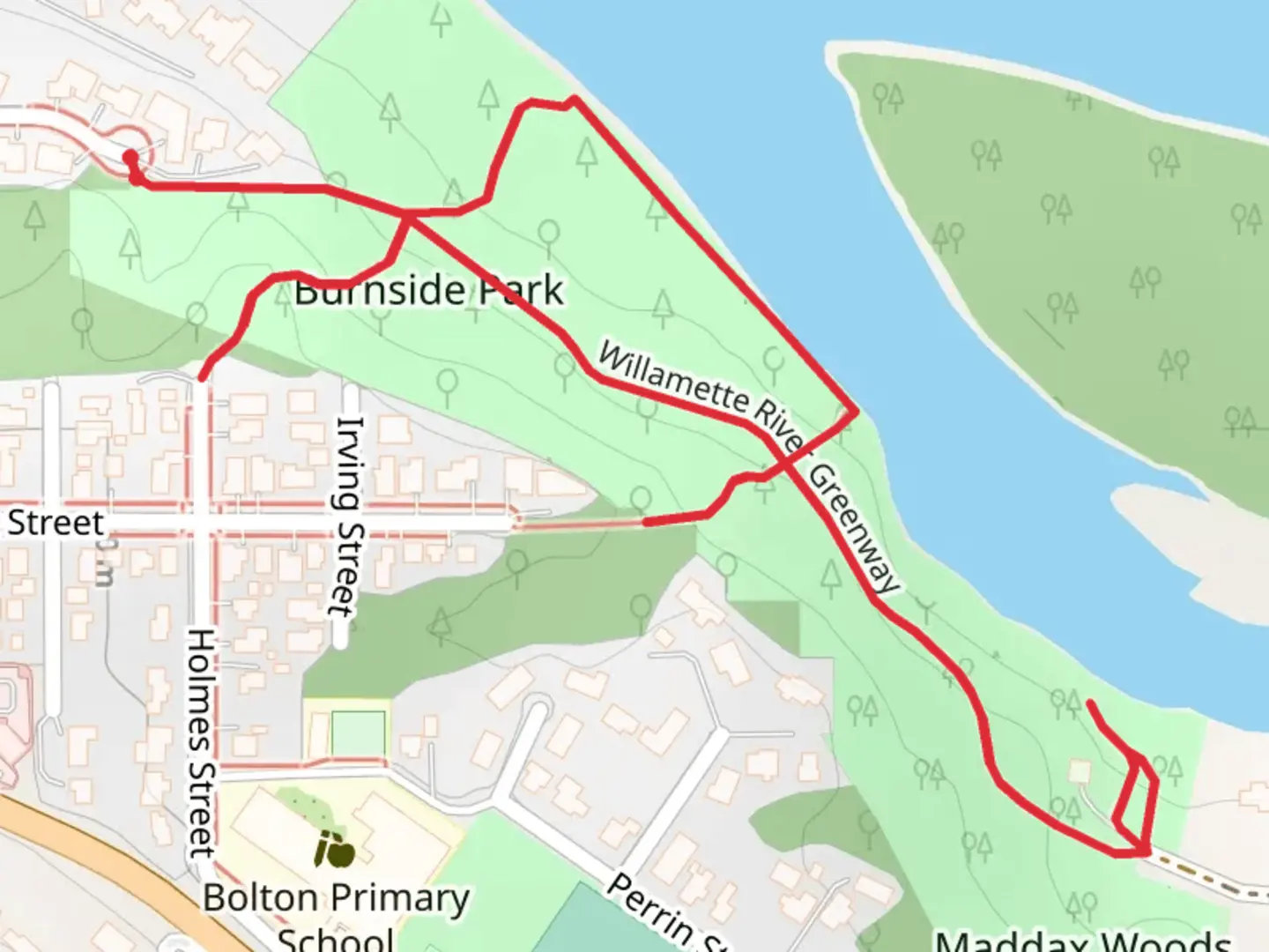 An image depicting the trail Willamette River Greenway Loop and its surrounding area.
