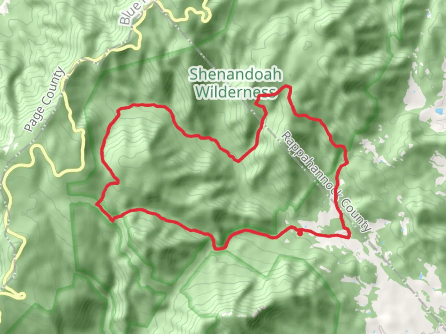 An image depicting the trail Pine Hill Gap, Hot Short Mountain and Nicholson Hollow Loop Trail and its surrounding area.