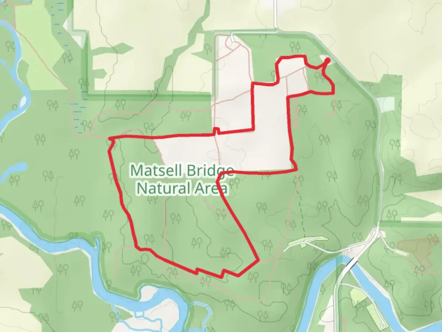 An image depicting the trail Matsell Bridge Natural Area Short Loop and its surrounding area.