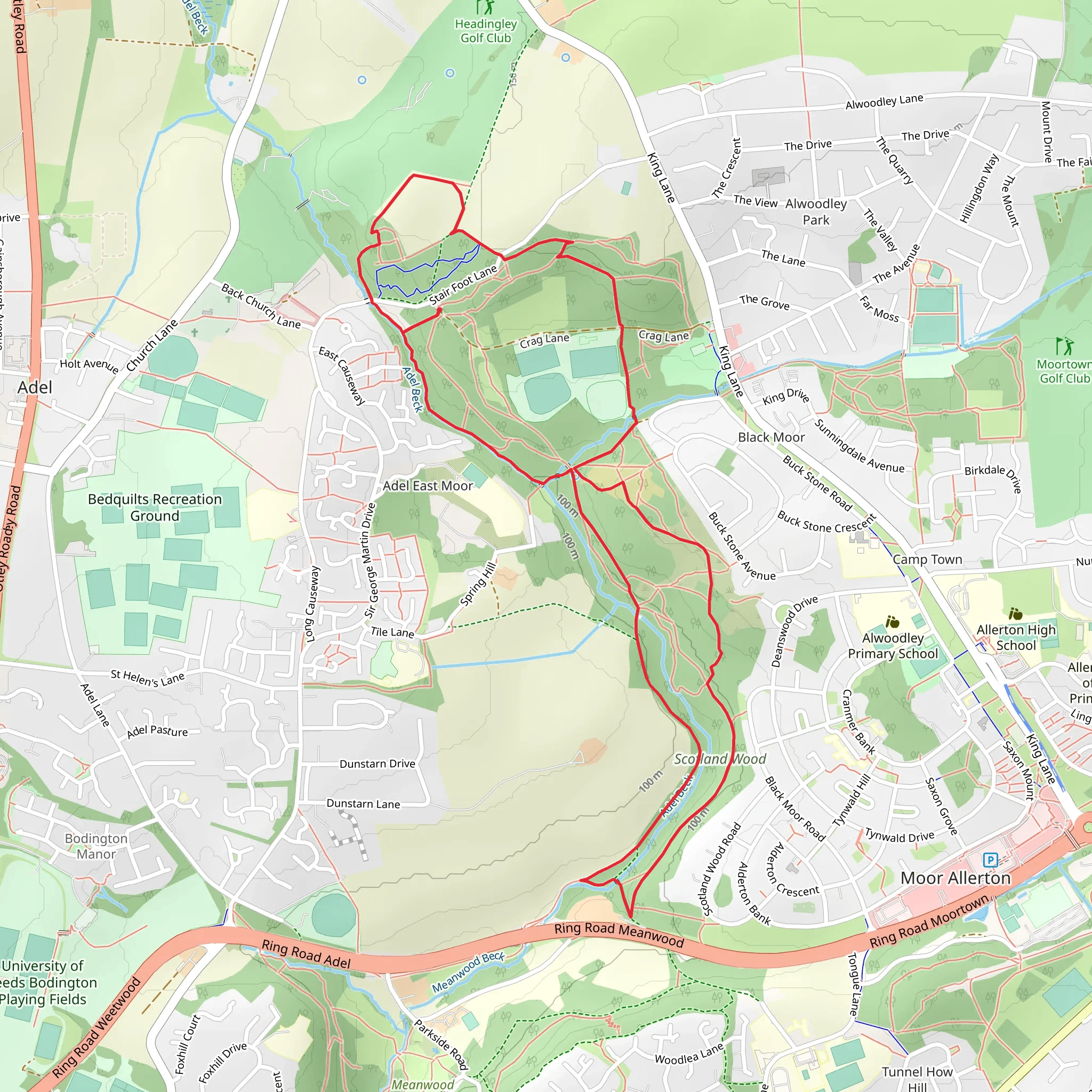 Adel and Scotland Wood Loop mobile static map