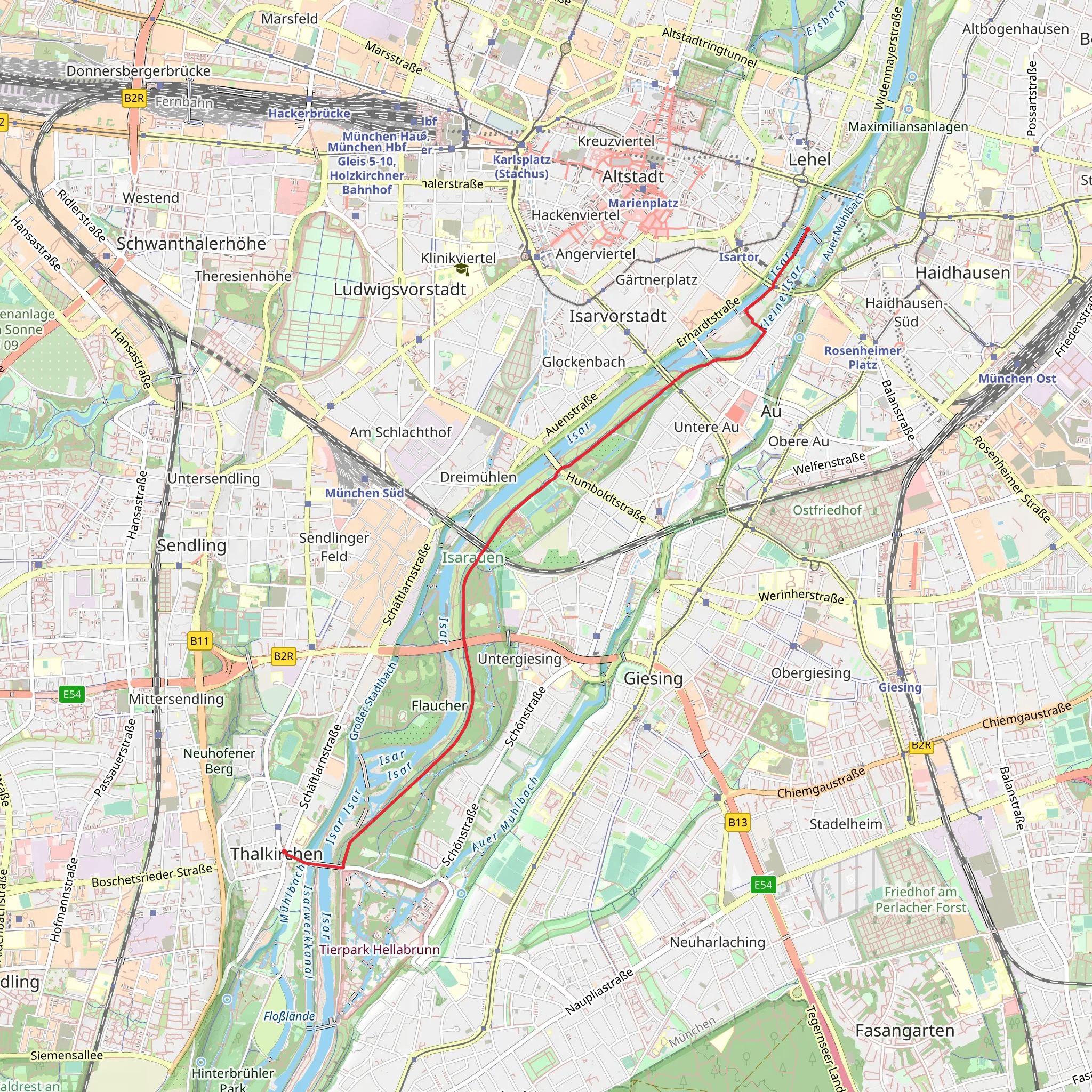 Thalkirchen to Lukaskirche via Wehrsteg mobile static map