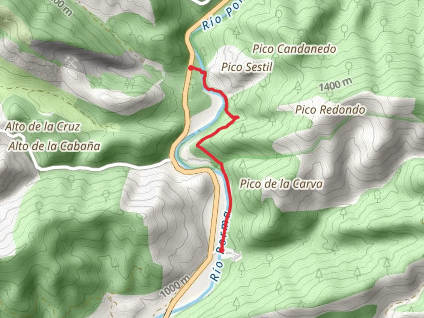 An image depicting the trail Porma River PR LE 56 and its surrounding area.