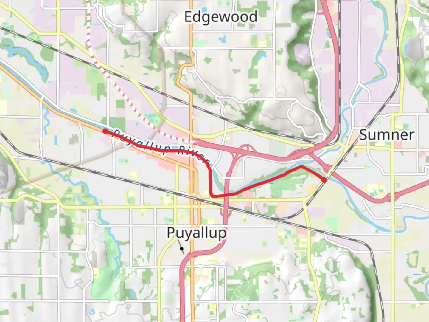 An image depicting the trail Puyallup River Trail and its surrounding area.