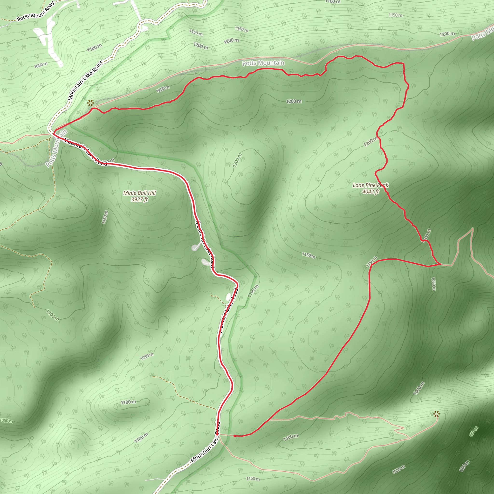 Mountain Lake and Salt Sulphur Springs Turnpike, Wind Rock and War Spur Connector Loop Trail mobile static map