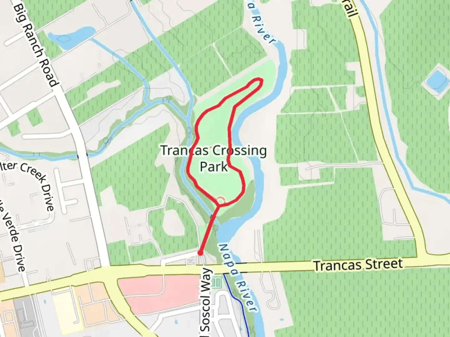 An image depicting the trail Trancas Crossing Park Loop and its surrounding area.