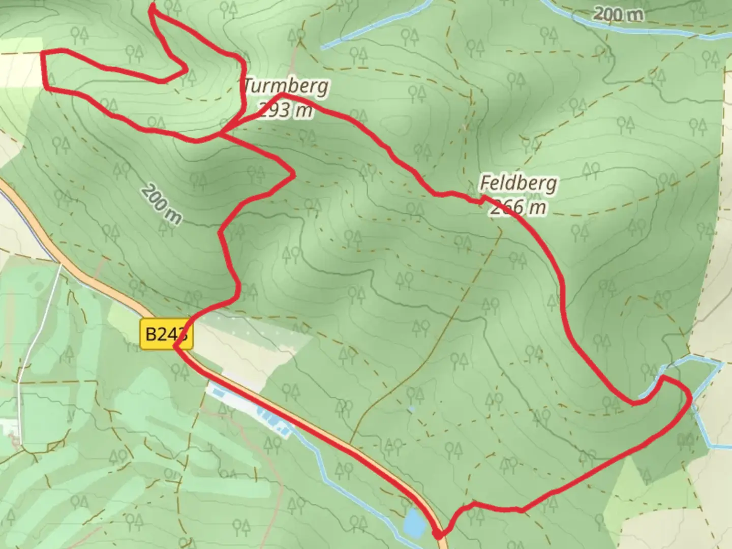 An image depicting the trail Turmberg and Baumbergblick Loop and its surrounding area.