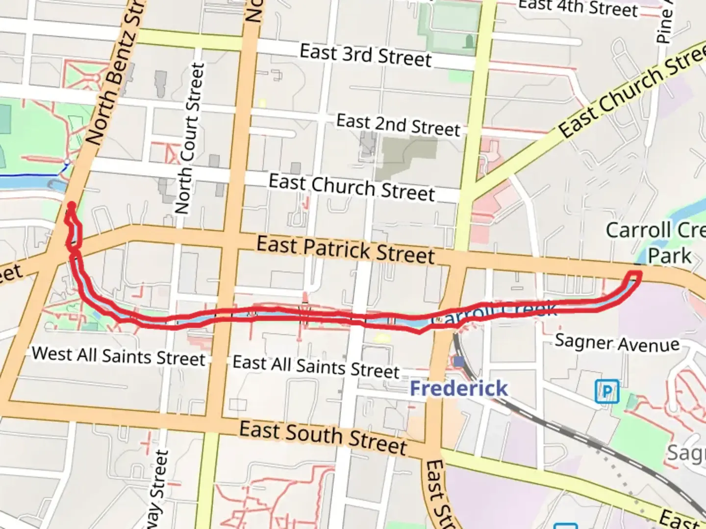 An image depicting the trail Carroll Creek Loop and its surrounding area.