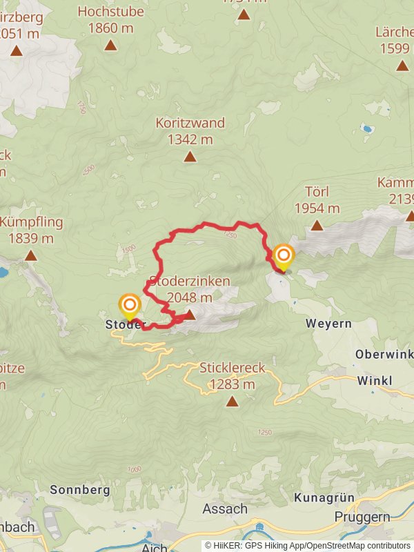 Stoderzinken through Öfen and Rotwandschlag mobile static map