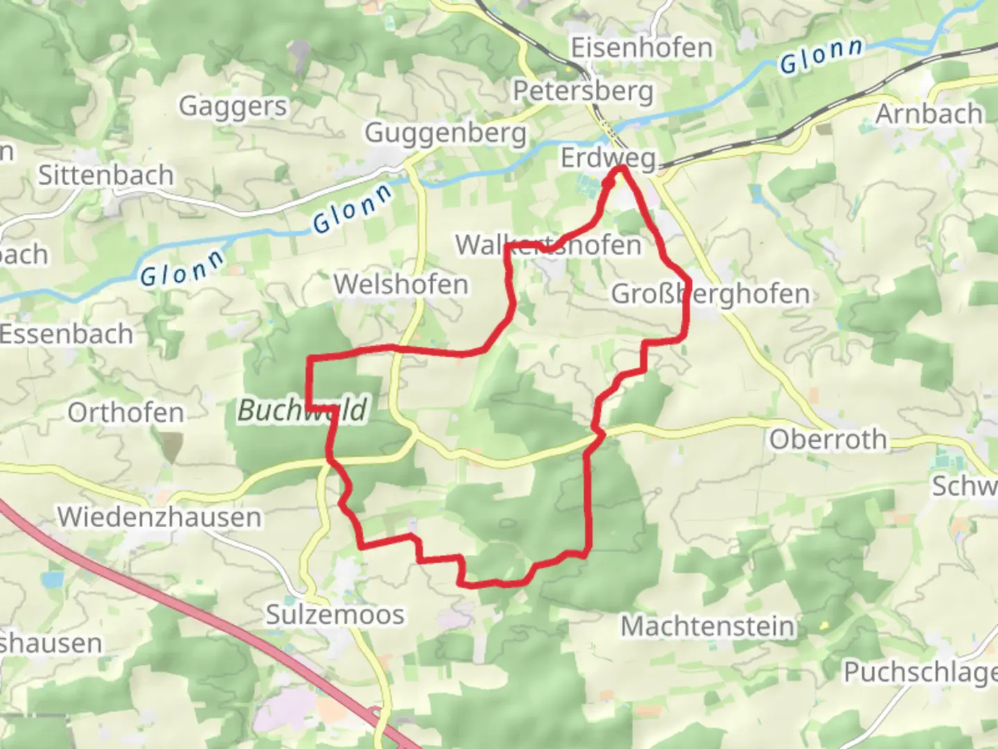 An image depicting the trail Erdweg and Altstetten Loop and its surrounding area.
