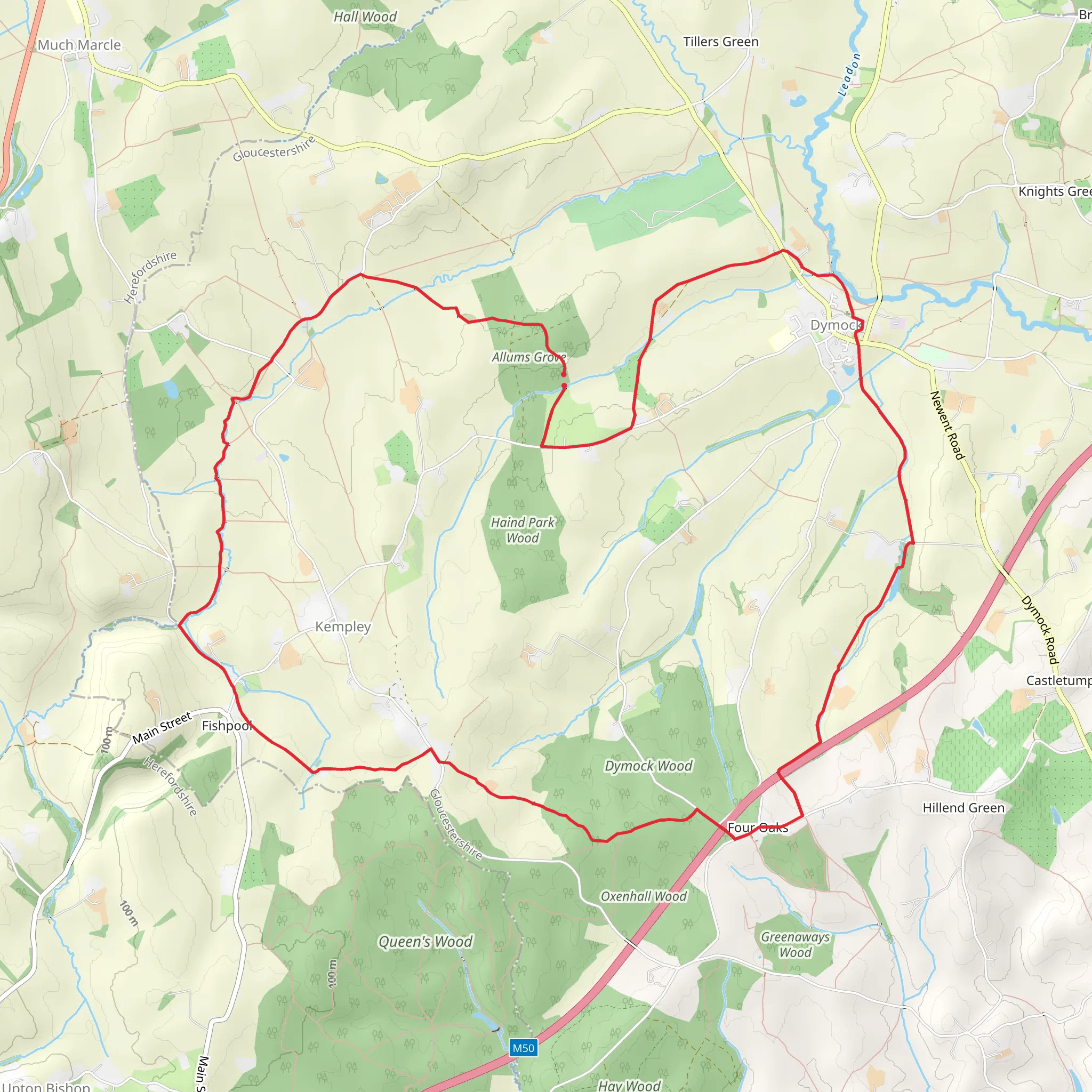 Allums Grove and Dymock Wood Loop mobile static map